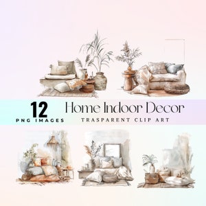 Joli clipart neutre pour la maison, aquarelle, maison confortable, ambiance chaleureuse, illustration PNG, art graphique maison aux teintes douces, art déco minimaliste élégant