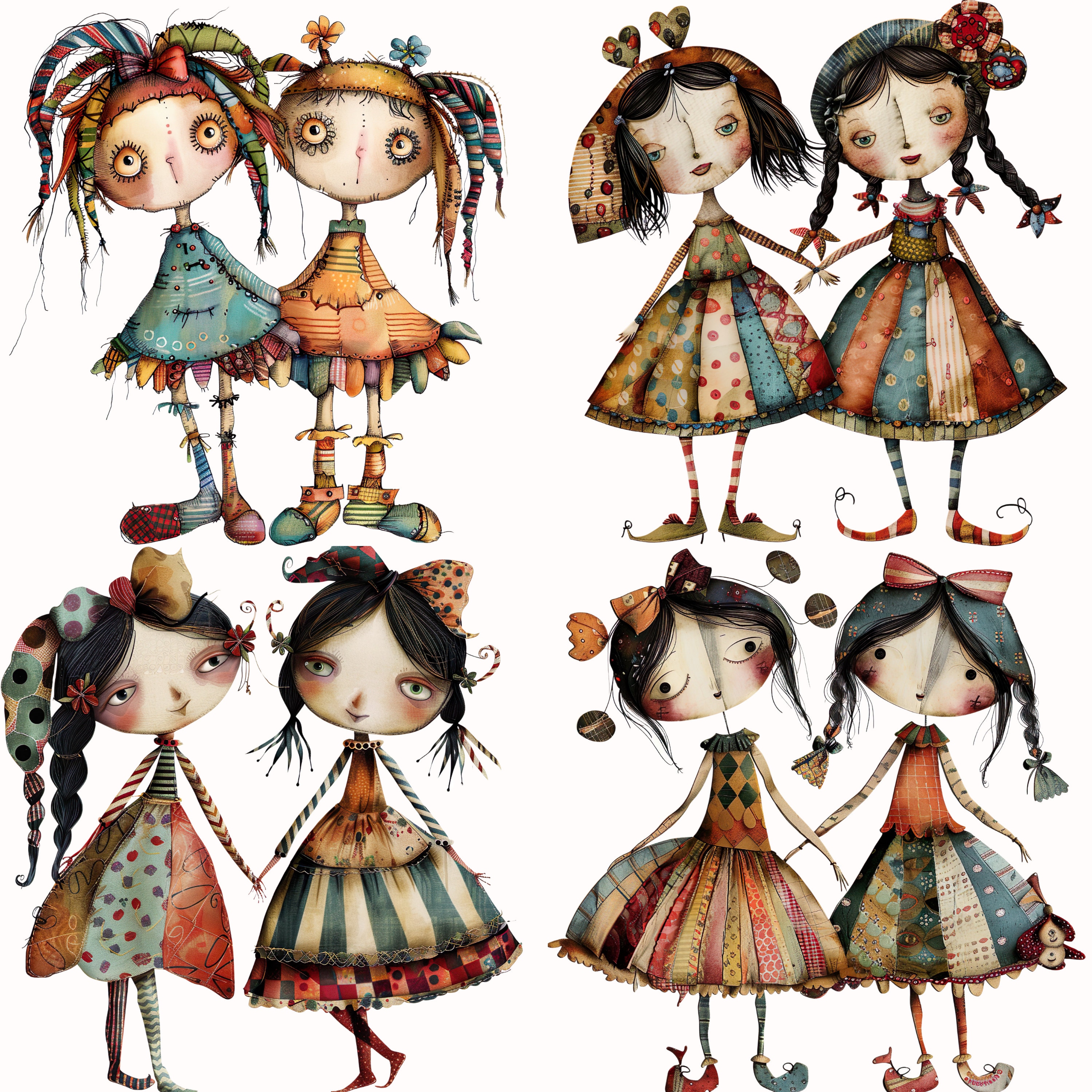 Watercolor Rag Watercolor Rag Dolls Clip Art: Vintage Style PNG (digital Download) - Etsy