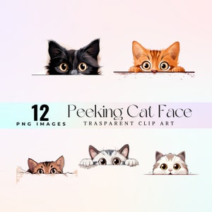 Funny peeking cat clip art, realistic painting, watercolor sneaking cat faces illustration PNG, cute spying kitty graphic art 300 DPI