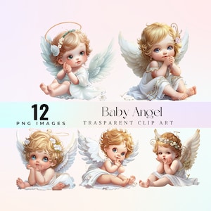 Adorable Baby Angel clip art, watercolor sweet winged cherub illustration PNG , lovely ethereal Angels graphic art, cute paradise artwork