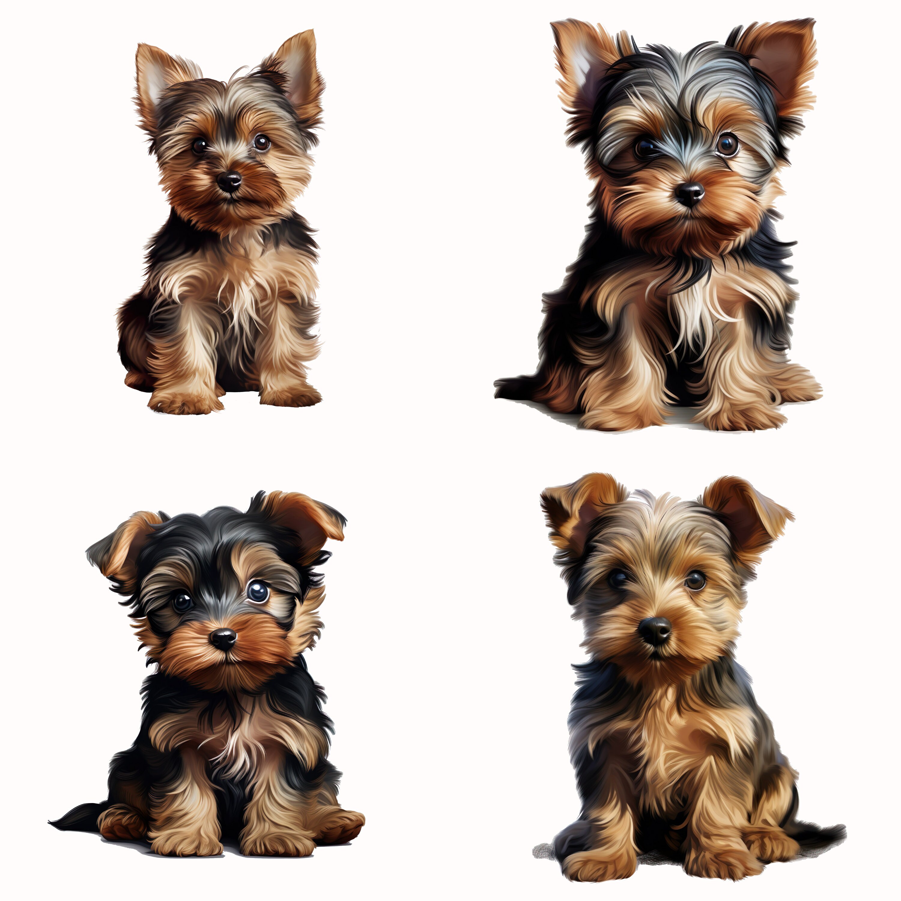 Softy Tiny Yorkshire Terrier Clip Art, Fluffy Teacup Illustration PNG