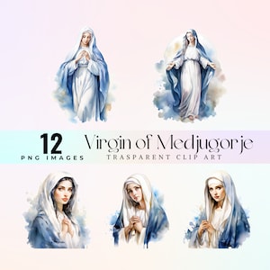 Our Lady Immaculate Of Medjugorje Clip art, Watercolor Queen of Peace illustration PNG, Religious Graphic art, Blessed Virgin Medjugorje art