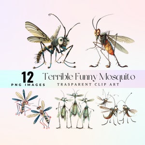 schreckliche lustige Mücken-ClipArt, Aquarell-skurrile Mücken-Illustrationen PNG, Cartoon-Witz-Buzz-Grafik, niedliche Humor-Käfer-Skizze