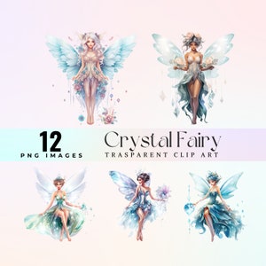 preciosas imágenes prediseñadas de hadas de cristal, ilustración de sprites de gemas mágicas de acuarela PNG, lindo arte gráfico de ninfas de cristal, obras de arte de hadas de gemas dulces