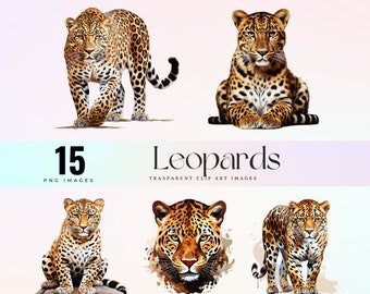 Aquarell Leopard Clip Art: Dschungel Katze PNG (Digital Download)