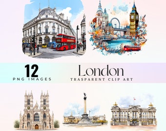 Watercolor London City Clip Art: Monuments PNG Images (Digital Download)