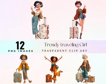 Traveling Girl Clip Art: Wanderlust Woman Illustration (PNG Digital Download)