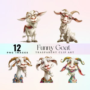 Clipart Png drôle de chèvre, animaux de la ferme caricature mignons, aquarelle de chèvre, portrait d'enfant de la ferme, animal de bande dessinée, scrapbooking chèvre drôle et original