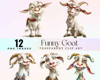 Funny Goat Clipart: Farm Animal Caricature (PNG Digital Download)