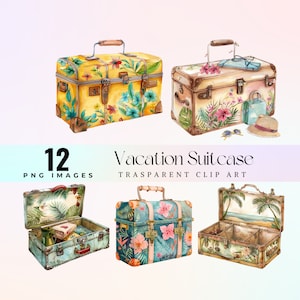 Watercolor Floral Suitcase Clipart: Vacation Luggage PNG (Digital Download)