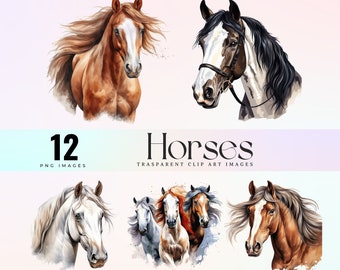 Watercolor Horse Portrait Clip Art: Graceful Steed PNG (300 DPI)