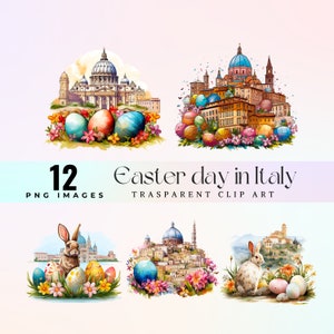 Brilliant Easter day in Italy clip art, splendid journey into Italian Easter illustration PNG, watercolor Buona Pasqua graphic art 300 DPIE