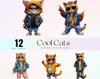 Cool Cat with sunglasses Clipart, funny cartoon sunglasses cat PNG, cool kitty graphic art, tiny sunnies kitten cartoon decoration 300 DPI