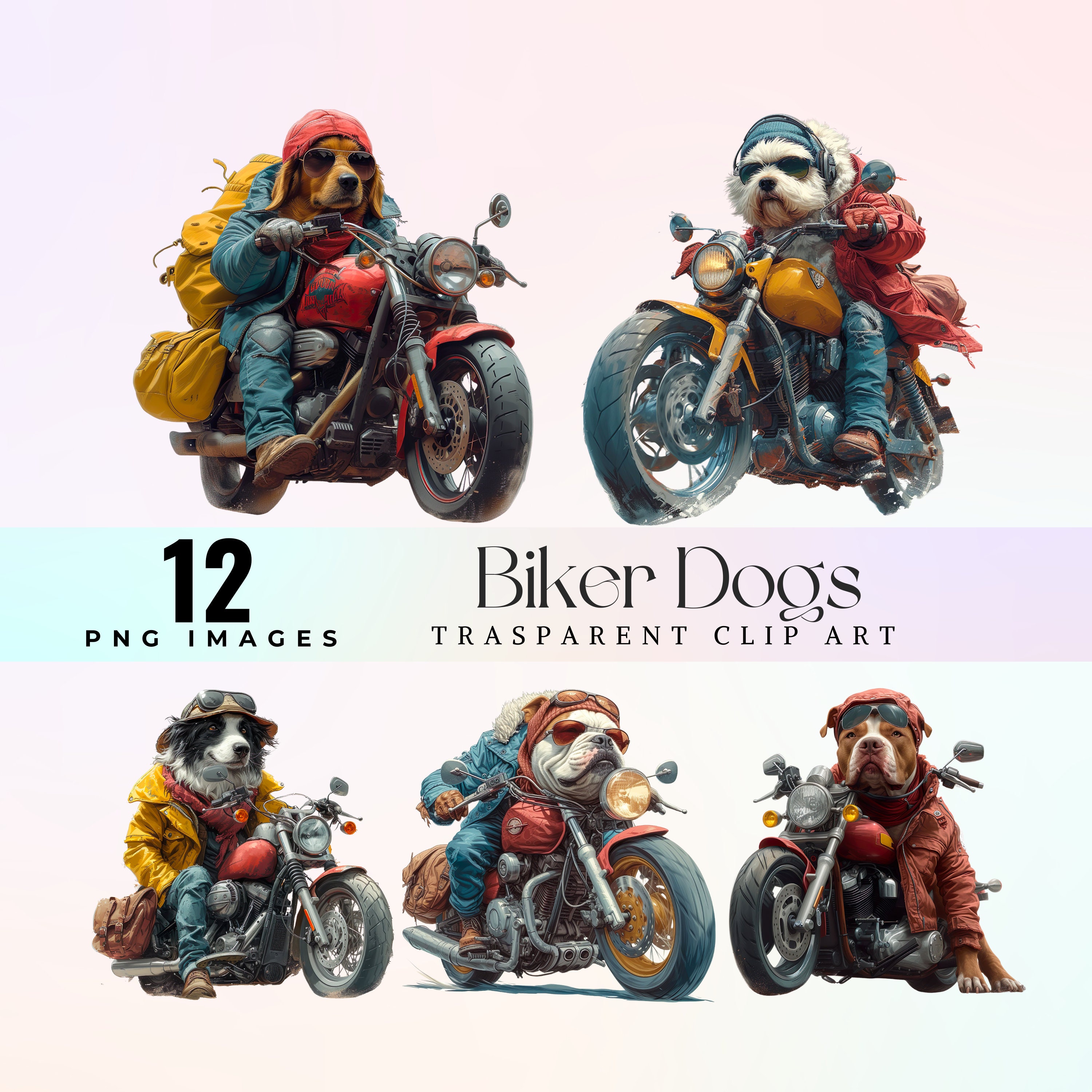 Funny Biker Dog Clip Art, Quirky Rider Illustration PNG, Comic Hound on ...
