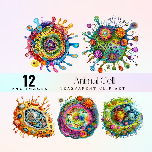 Whimsical animal cells clip art, watercolor fancy microorganisms illustration PNG,  amusing cartoon cell life graphic art, imaginary biology