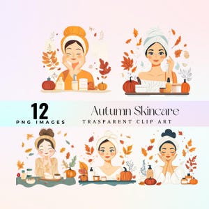 Cute Autumn Skincare clip art, watercolor sweet dermatological care illustration PNG, cartoon anti aging skin treatment fall graphic art