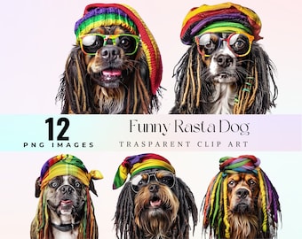 Perro rasta acuarela: mascota reggae jamaiquina PNG (descarga digital)