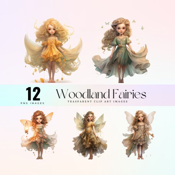 Cute woodland fairy clip art,  watercolor tiny forest fae illustration PNG, wood fairy graphic art, magic fae nymph artwork 300 DPI