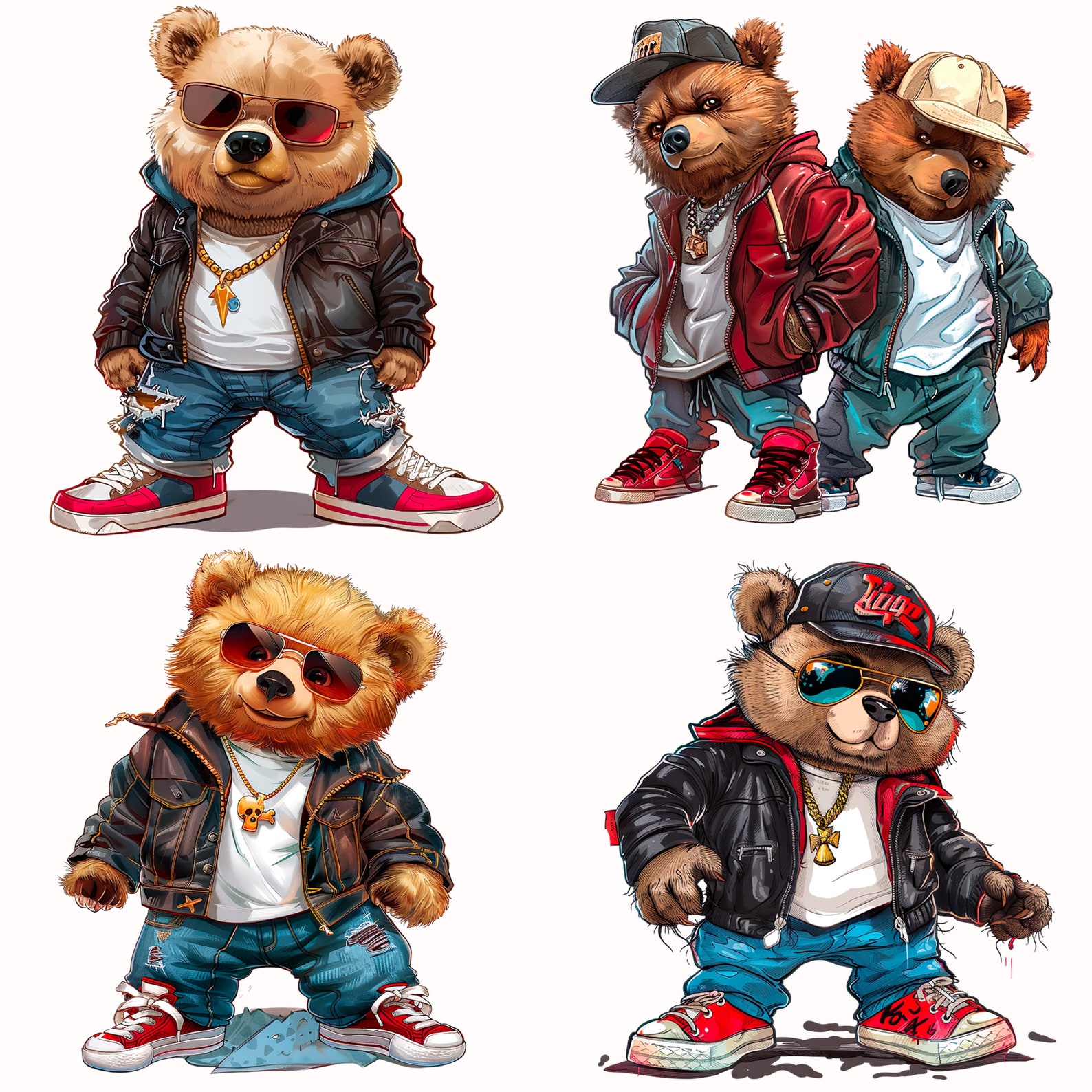 Funny Hip Hop Bear Clip Art, Watercolor Whimsical Urban Teddy
