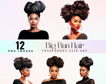 Black Ladies Big Bun Hairstyle Clip Art: Trendy Hair Graphic (PNG)
