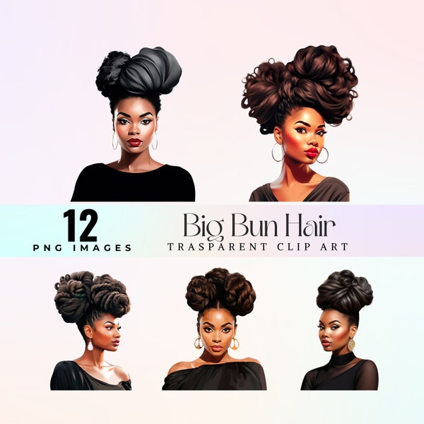 Big Bun Hairstyle clip art, bold Black Ladies image, Big Bun hair illustration png, trendy hair graphic art, nice chignon Clip art png