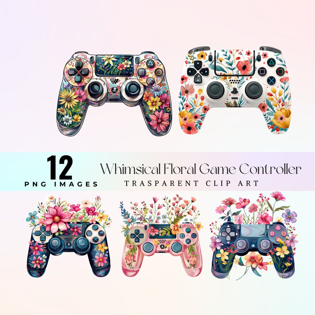 Pretty Game Controller Cute Floral Game Controller, Watercolor Petal Gamer Illustration PNG ...