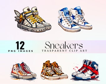 Colorful Sneakers Clip Art: Playful Shoe Graphics (PNG Digital Download)