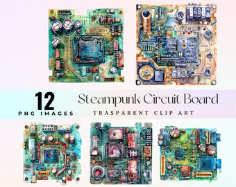 Placa de circuito Steampunk em aquarela: Placa-mãe PNG (download digital)
