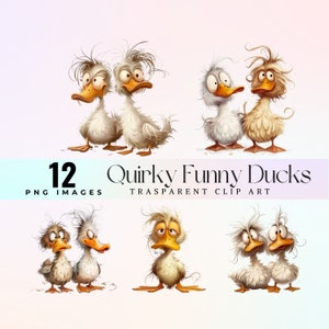 Quirky ducks clip art, watercolor funny duck caricature illustration PNG, cartoon hilarious quack graphic art 300 DPI, amusing mallard art