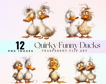 Schrullige Enten Clip Art, Aquarell lustige Enten Karikatur Illustration PNG, Cartoon urkomische Quacksalber Grafik Kunst 300 DPI, amüsante Stockenten Kunst