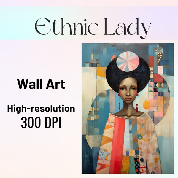 Portrait unique de dame ethnique, art mural de femme ethnique, peinture à l’huile de beauté culturelle, impression sur toile de décoration murale de femme ethnique, portrait global