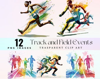 ClipArt di atletica leggera ad acquerello: atleti che corrono PNG (download digitale)