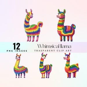 Image clipart lama lunatique, illustration PNG à l'aquarelle d'alpaga coloré, art graphique de lama dessin animé ludique, clipart créatif camélidé