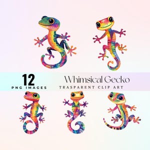 Whimsical gecko Clip Art, amusing colorful salamander Illustration png,  cartoon funny tropical lizard graphic art, quirky gecko artwork