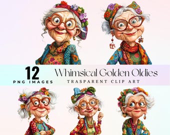 Watercolor Grandma Clipart: Whimsical Golden Oldies PNG (Digital Download)