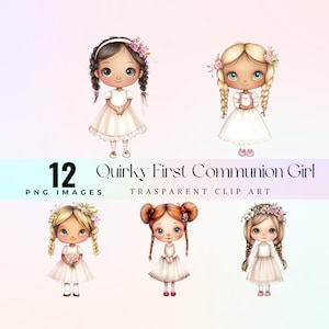 Adorables imágenes prediseñadas de niñas de primera comunión, ilustración PNG de ángeles de comunión blancos dulces en acuarela, hermosas ilustraciones gráficas de niños de comunión