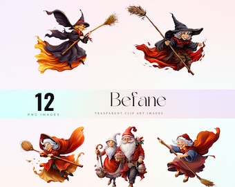 Befana Watercolor Clipart: Epiphany Witch PNG (Digital Download)