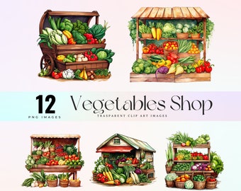 Watercolor Vegetable Cart Clip Art: Fresh Market PNG (Digital Download)
