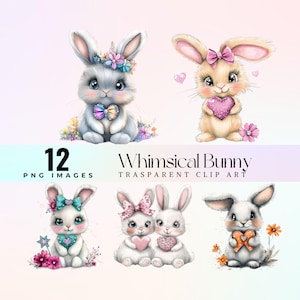 entzückende weiches Häschen Clip Art, süßes Pastell Häschen mit Herzen Illustration PNG, Cartoon kawaii winzige Kaninchen Grafik Kunst, romantisches Baby Häschen