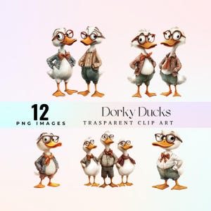 Dorky Ducks clip art, watercolor quirky drake caricature illustration PNG, cartoon silly ducks graphic art 300 DPI, goofy mallard artwork