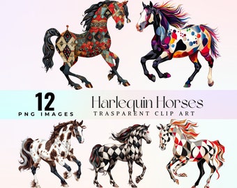 Harlequin Horse Clip Art: Watercolor Equine PNG (Digital Download)