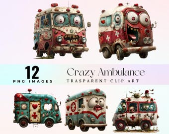 Whimsical Ambulance Clip Art: Funny Kawaii PNG (Digital Download)