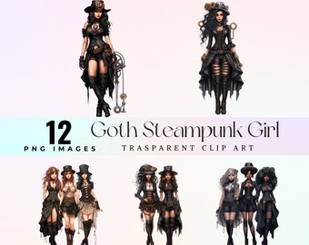 Goth Steampunk Girls Clip Art: Watercolor Maidens PNG (Digital Download)