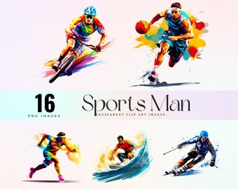 Aquarell Sport Icons Clip Art: Sportliche Illustration PNG (300 DPI)