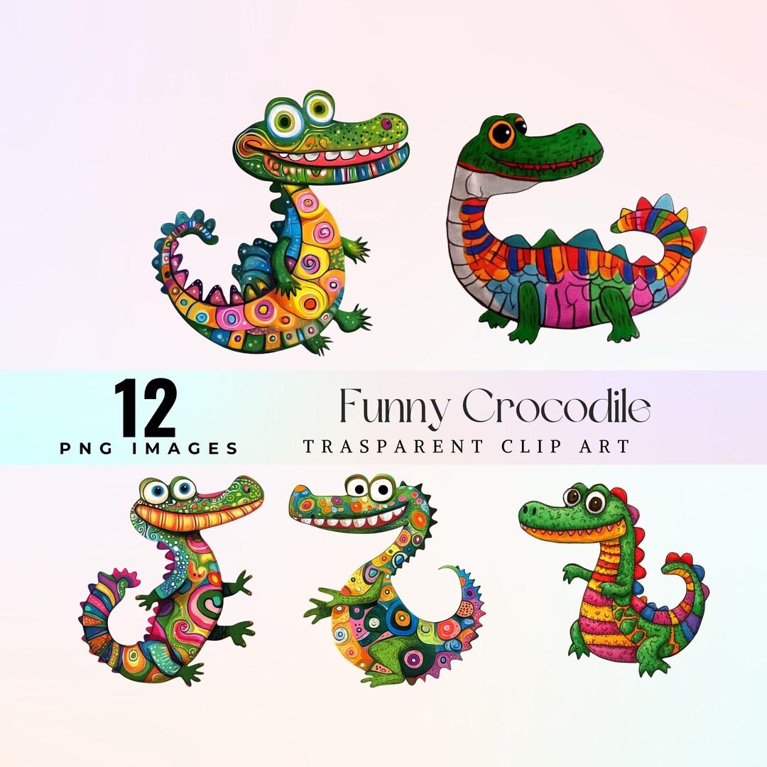 Funny Crocodile Clip Art: Colorful Gator PNG (digital Download) - Etsy