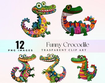 Funny Crocodile Clip Art: Colorful Gator PNG (Digital Download)
