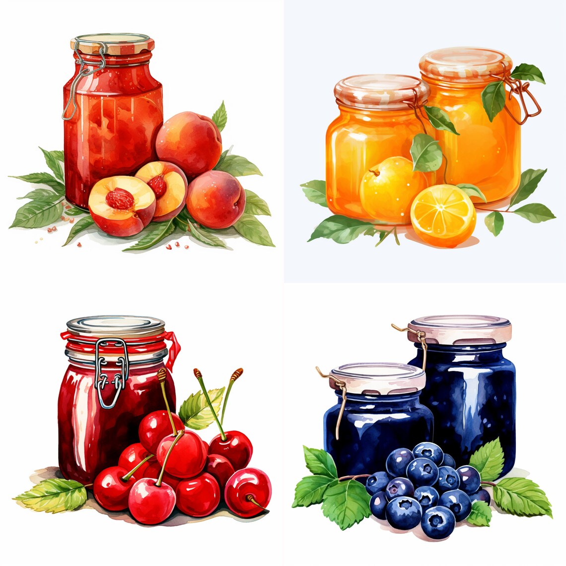 Cute Fruit Jam Jars Clip Art Watercolor Painting Fruit Jam Etsy