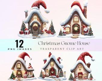 Watercolor Christmas Gnome House Clipart: Festive Winter PNG (Digital Download)