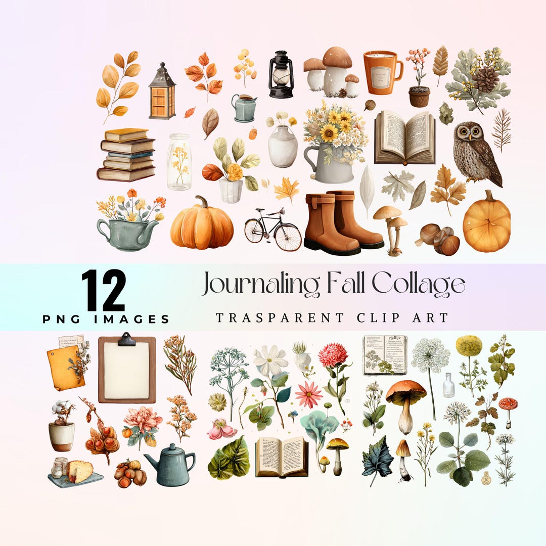 Vintage Fall Flowers Clipart Bundle, Floral Cozy Elements for Junk ...