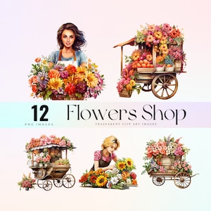 Niedliche Blumen Boutique Clip Art, Aquarell rosa Blumen Studio Illustration PNG, schöne Blüten Laden Grafik, Charme Floristen Kunstwerk